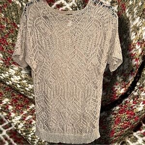 Chico's Taupe Open-Knit Crew Neck Sweater
